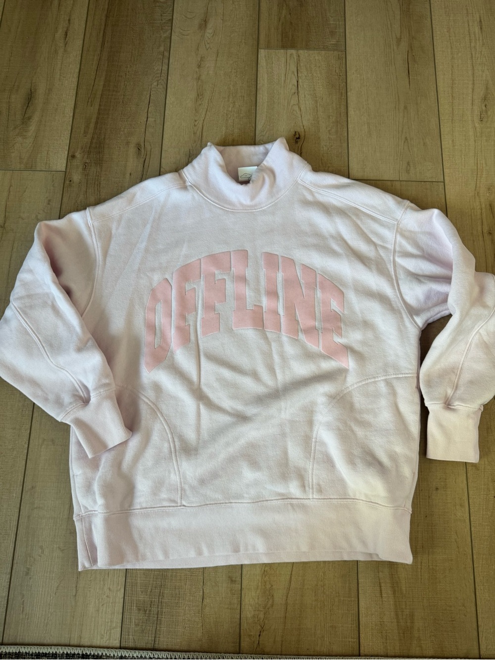 aerie Pale Pink Mock Neck Pullover with 'OFFLINE' Arch